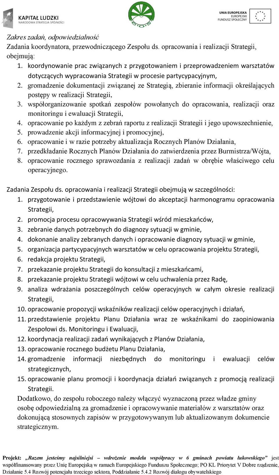 gromadzenie dokumentacji związanej ze Strategią, zbieranie informacji określających postępy w realizacji Strategii, 3.