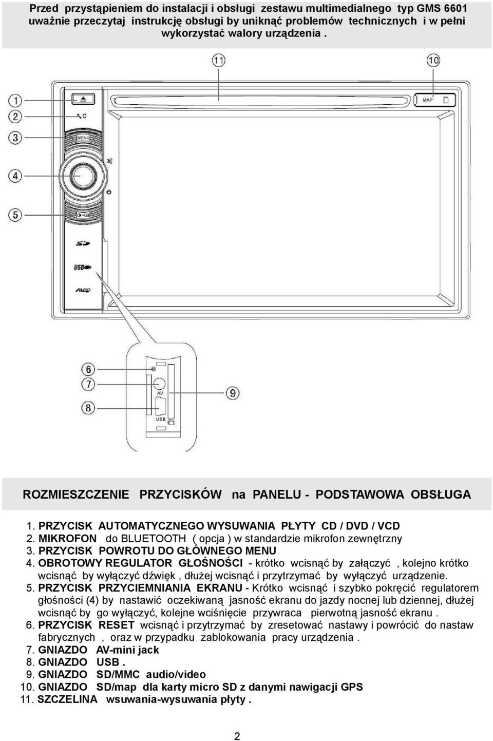 PRZYCISK POWROTU DO GŁÓWNEGO MENU 4. OBROTOWY REGULATOR GŁOŚNOŚCI - krótko wcisnąć by załączyć, kolejno krótko wcisnąć by wyłączyć dźwięk, dłużej wcisnąć i przytrzymać by wyłączyć urządzenie. 5.