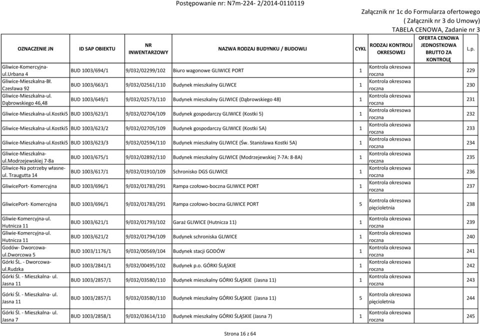 (Dąbrowskiego 48) 1 Gliwice-Mieszkalna-ul.Kostki5 BUD 1003/623/1 9/032/02704/109 Budynek gospodarczy GLIWICE (Kostki 5) 1 Gliwice-Mieszkalna-ul.