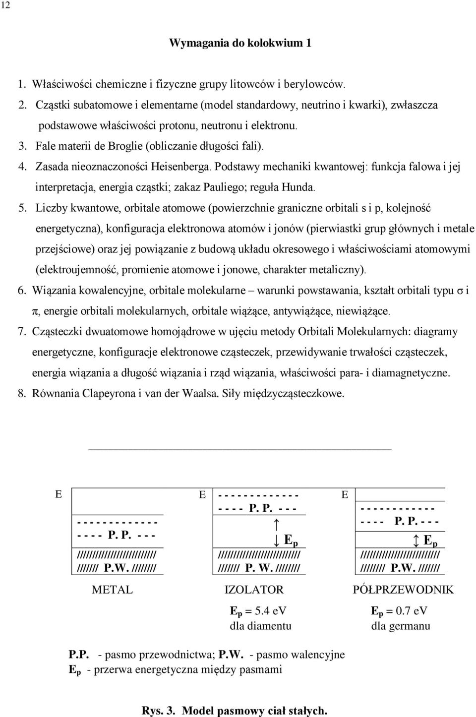 Zasada nieoznaczoności Heisenberga. Podstawy mechaniki kwantowej: funkcja falowa i jej interpretacja, energia cząstki; zakaz Pauliego; reguła Hunda. 5.