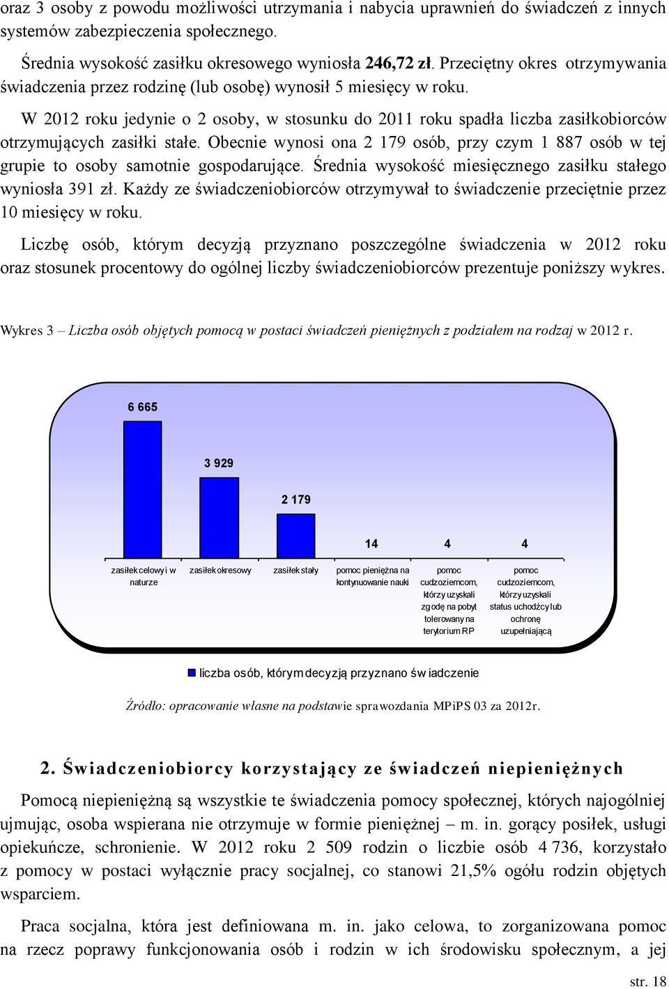 W 2012 roku jedynie o 2 osoby, w stosunku do 2011 roku spadła liczba zasiłkobiorców otrzymujących zasiłki stałe.