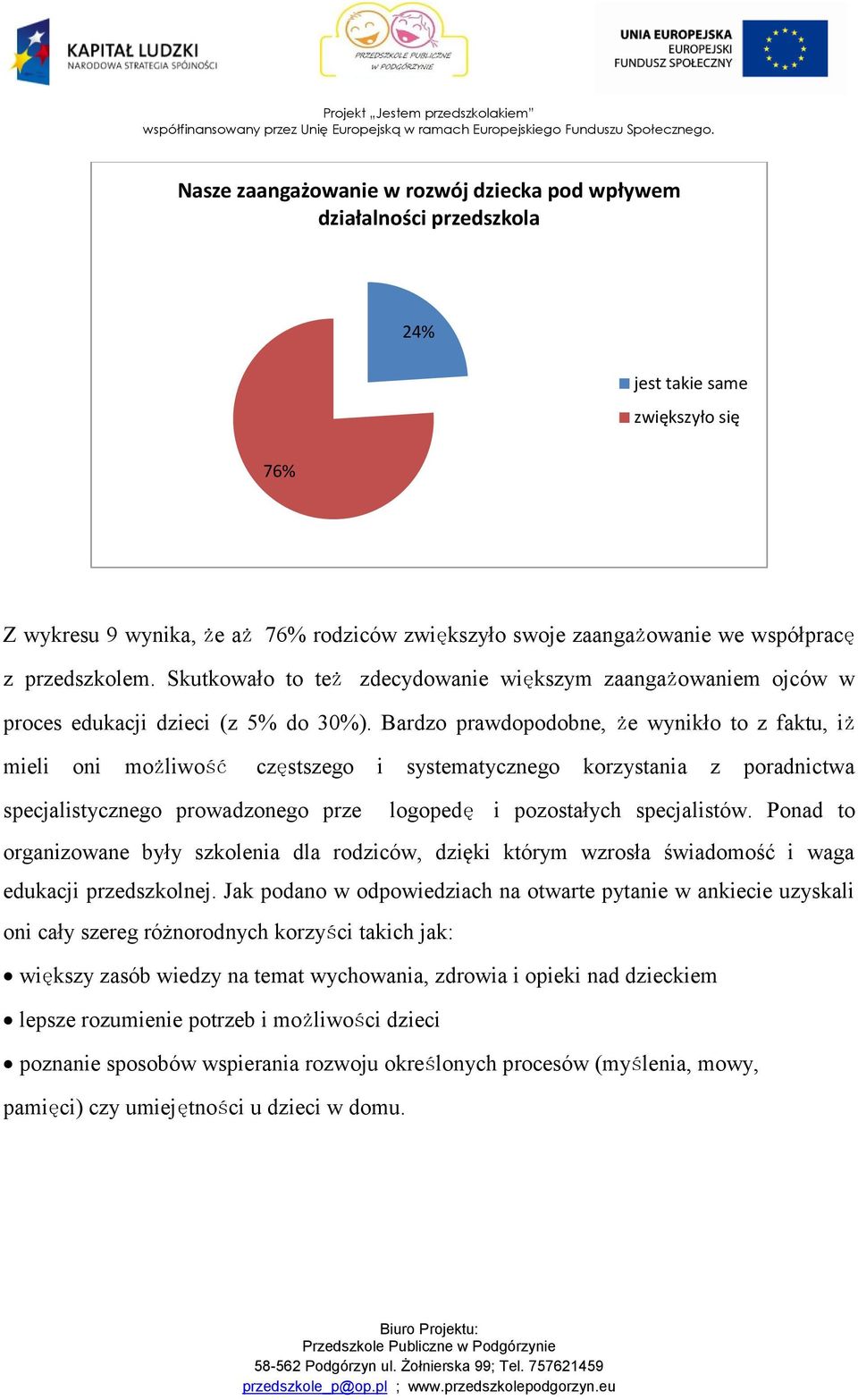 Bardzo prawdopodobne, że wynikło to z faktu, iż mieli oni możliwość częstszego i systematycznego korzystania z poradnictwa specjalistycznego prowadzonego prze logopedę i pozostałych specjalistów.