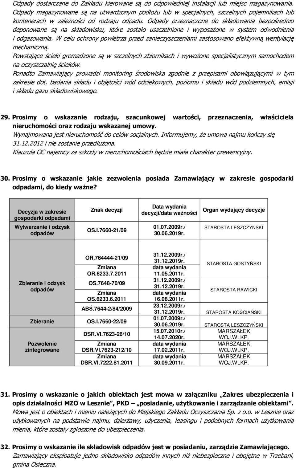 Odpady przeznaczone do składowania bezpośrednio deponowane są na składowisku, które zostało uszczelnione i wyposażone w system odwodnienia i odgazowania.