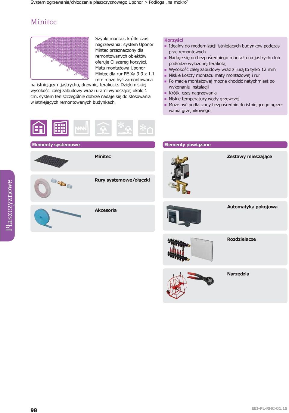 Dzięki niskiej wysokości całej zauowy wraz rurami wynoszącej około 1 cm, system ten szczegónie orze naaje się o stosowania w istniejącyc remontowanyc uynkac.