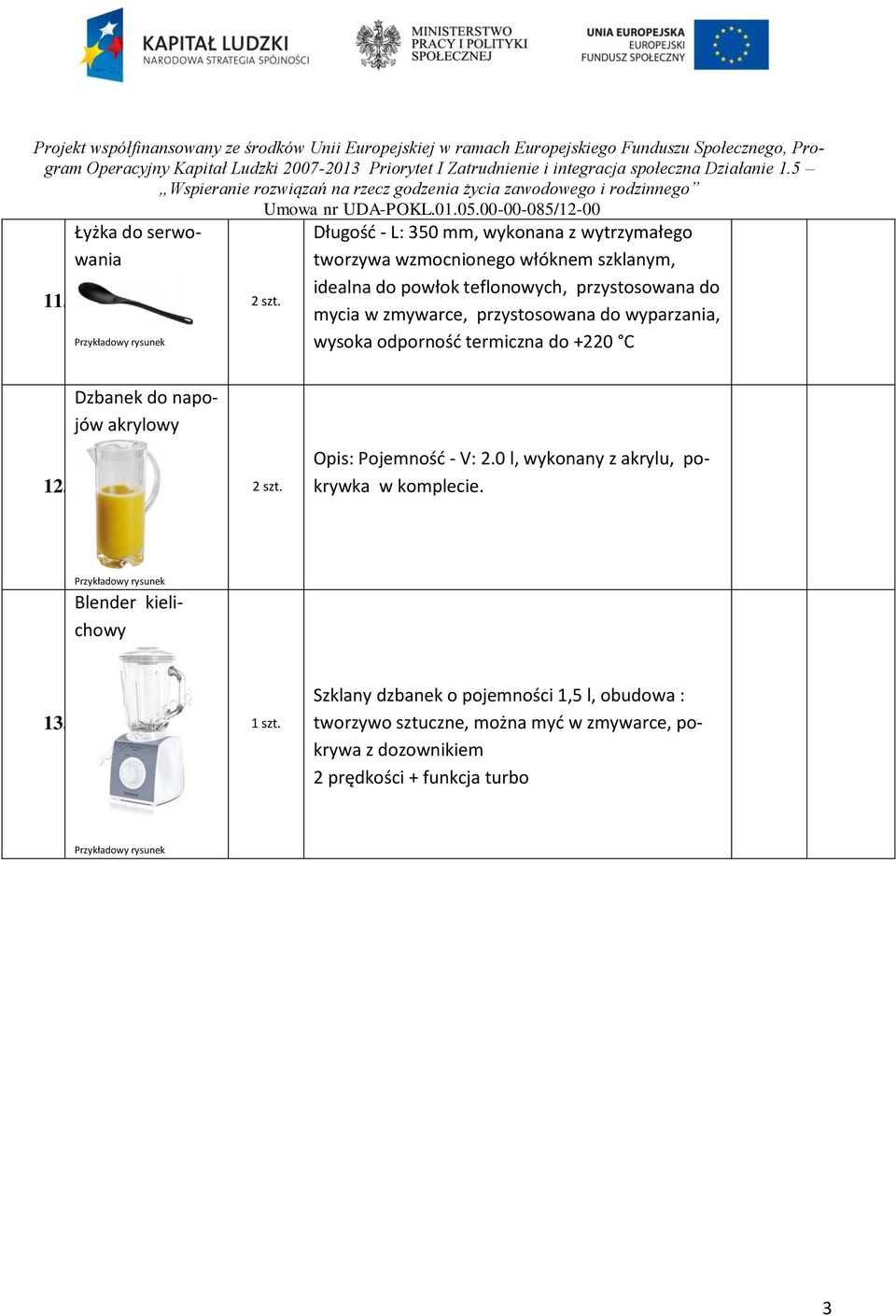 Dzbanek do napojów akrylowy Opis: Pojemność - V: 2.0 l, wykonany z akrylu, pokrywka w komplecie. Blender kielichowy 13.