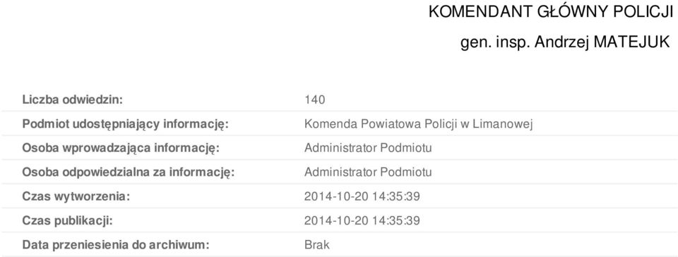 informację: Osoba odpowiedzialna za informację: Komenda Powiatowa Policji w Limanowej