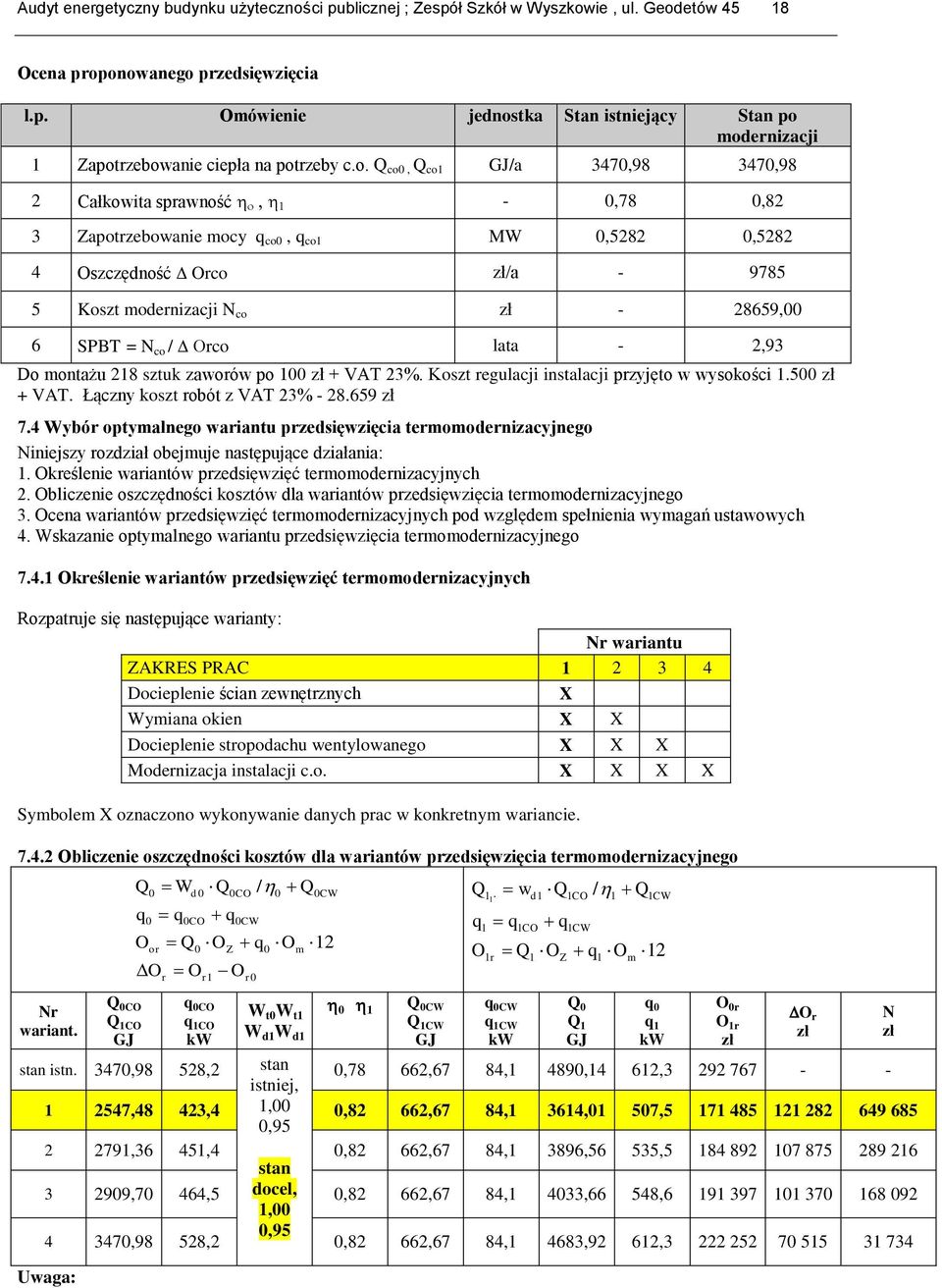 SPBT = N co / rco lata - 2,93 Do montażu 218 sztuk zaworów po 100 zł + VAT 23%. Koszt regulacji instalacji przyjęto w wysokości 1.500 zł + VAT. Łączny koszt robót z VAT 23% - 28.659 zł 7.