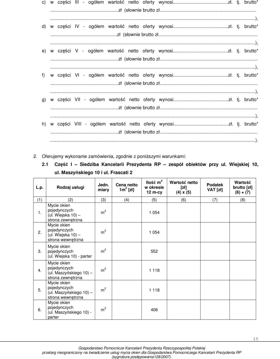 ..zł. tj. brutto*...zł (słownie brutto zł......), h) w części VIII - ogółem wartość netto oferty wynosi...zł. tj. brutto*...zł (słownie brutto zł......). 2.