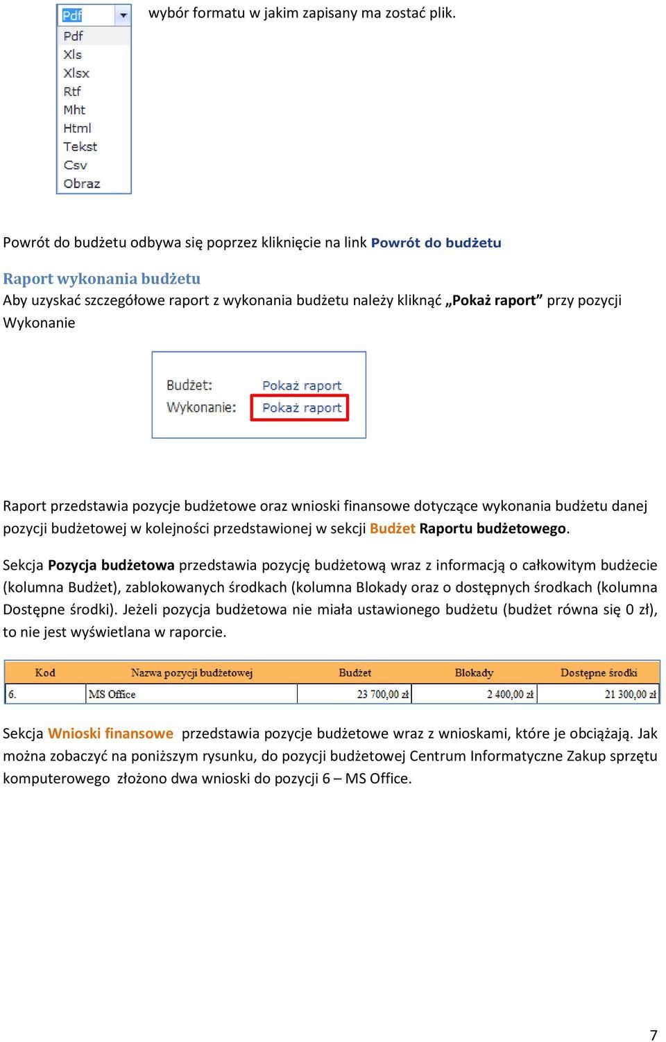 Wykonanie Raport przedstawia pozycje budżetowe oraz wnioski finansowe dotyczące wykonania budżetu danej pozycji budżetowej w kolejności przedstawionej w sekcji Budżet Raportu budżetowego.