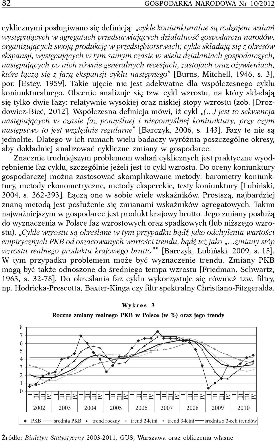 generalnych recesjach, zastojach oraz ożywieniach, które łączą się z fazą ekspansji cyklu następnego [Burns, Mitchell, 1946, s. 3], por. [Estey, 1959].