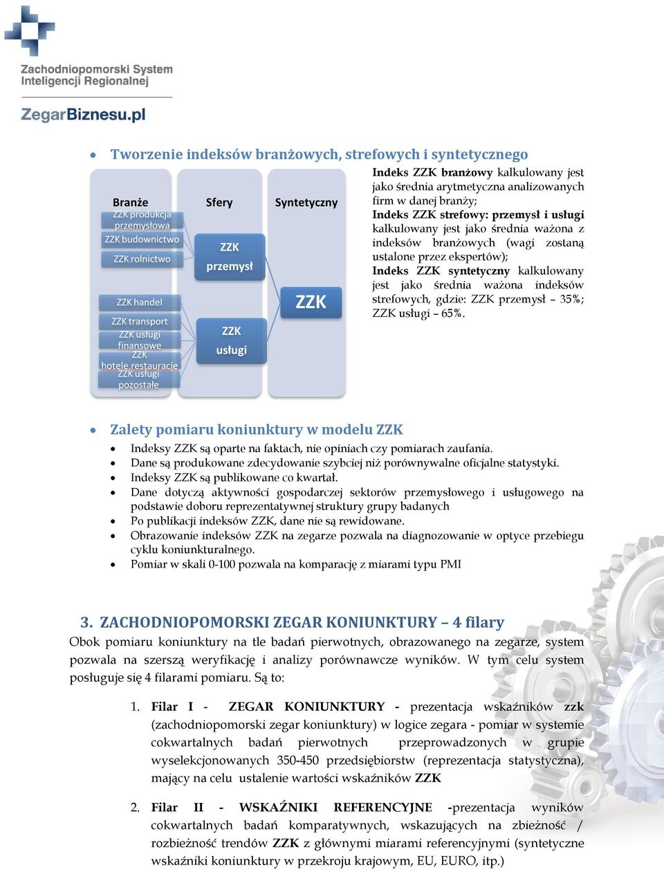 (wagi zostaną ustalone przez ekspertów); Indeks syntetyczny kalkulowany jest jako średnia ważona indeksów strefowych, gdzie: przemysł 35%; usługi 65%.