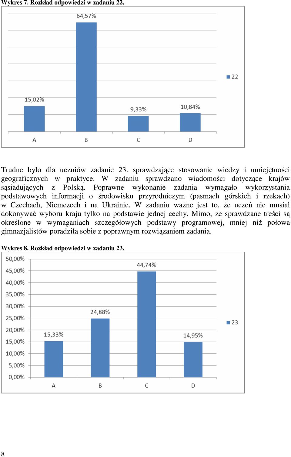 Poprawne wykonanie zadania wymagało wykorzystania podstawowych informacji o środowisku przyrodniczym (pasmach górskich i rzekach) w Czechach, Niemczech i na Ukrainie.