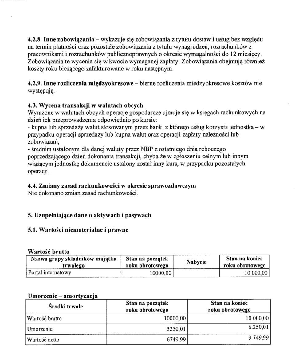 publicznoprawnych o okresie wymagalno ci do 12 miesiecy. Zobowl^zania te wycenia si? w kwocie wymaganej zaplaty. Zobowiqzania obejmuja. rowniez koszty roku biez^cego zafakturowane w roku nastepnym. 4.