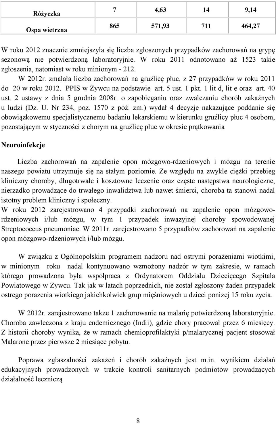 PPIS w Żywcu na podstawie art. 5 ust. 1 pkt. 1 lit d, lit e oraz art. 40 ust. 2 ustawy z dnia 5 grudnia 2008r. o zapobieganiu oraz zwalczaniu chorób zakaźnych u ludzi (Dz. U. Nr 234, poz. 1570 z póź.