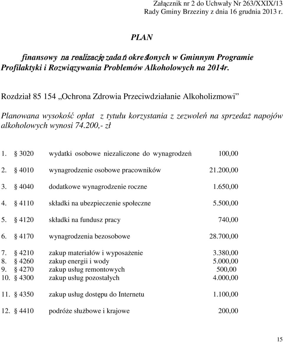 Rozdział 85 154 Ochrona Zdrowia Przeciwdziałanie Alkoholizmowi Planowana wysokość opłat z tytułu korzystania z zezwoleń na sprzedaŝ napojów alkoholowych wynosi 74.200,- zł 1.