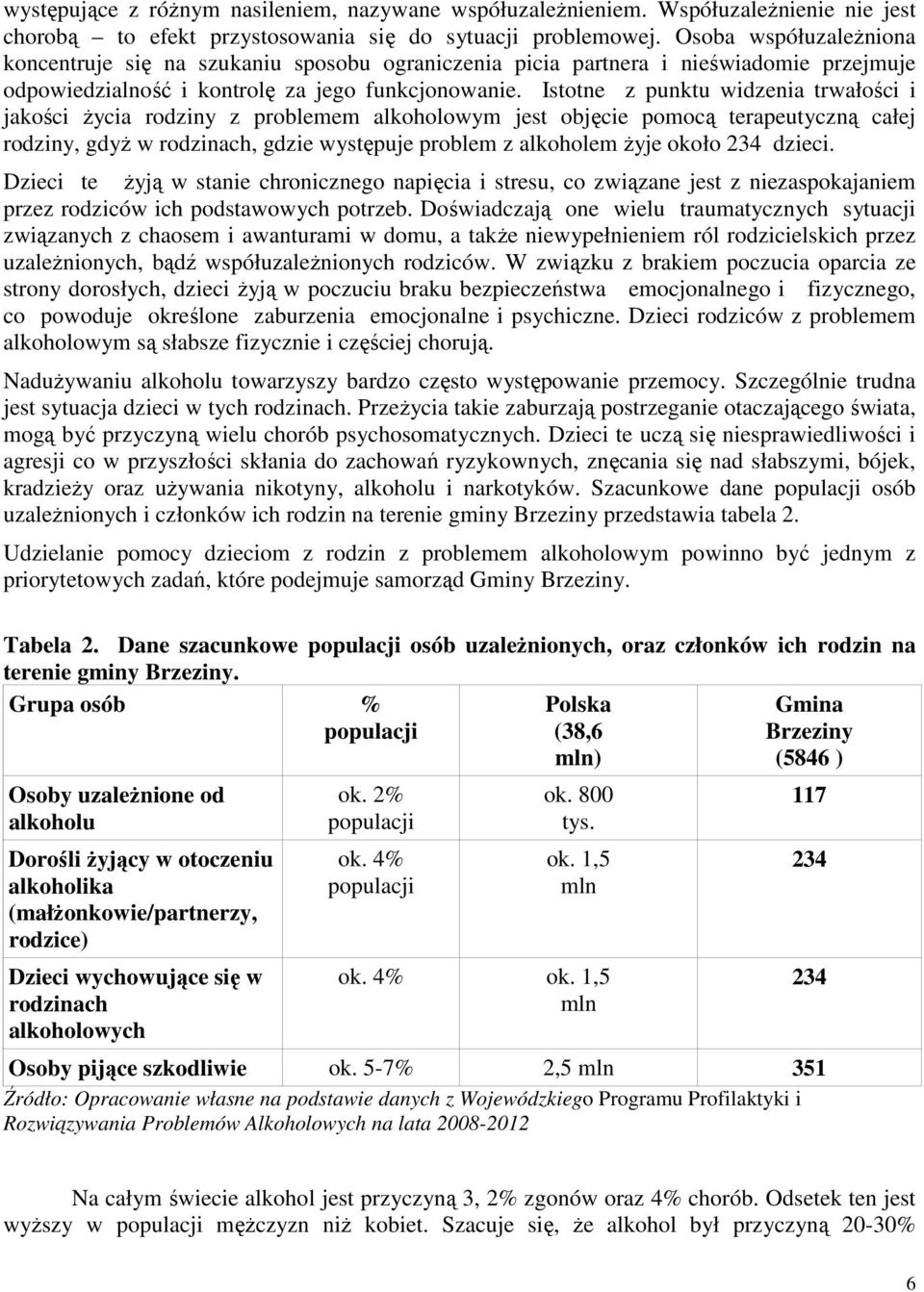 Istotne z punktu widzenia trwałości i jakości Ŝycia rodziny z problemem alkoholowym jest objęcie pomocą terapeutyczną całej rodziny, gdyŝ w rodzinach, gdzie występuje problem z alkoholem Ŝyje około