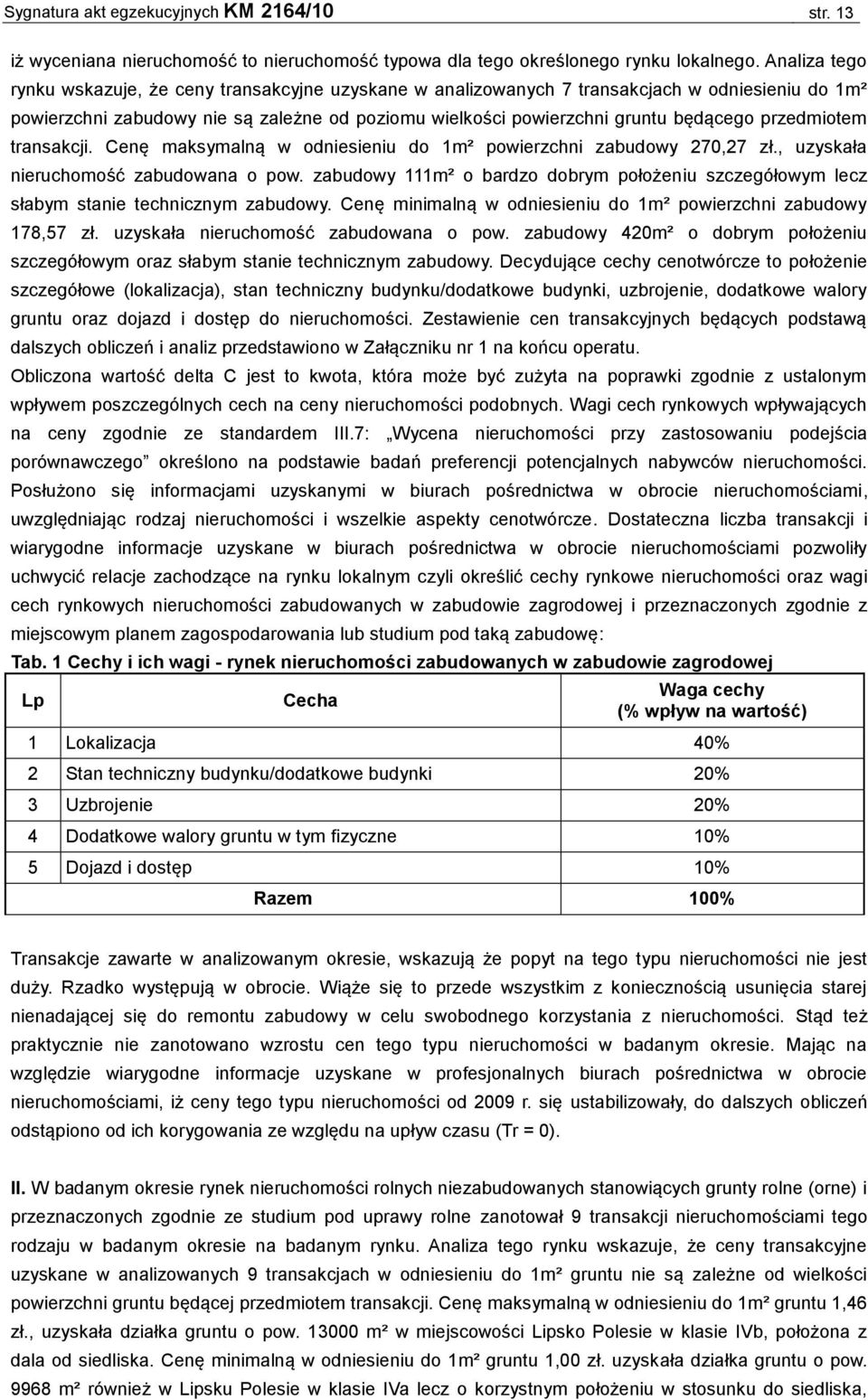 przedmiotem transakcji. Cenę maksymalną w odniesieniu do 1m² powierzchni zabudowy 270,27 zł., uzyskała nieruchomość zabudowana o pow.