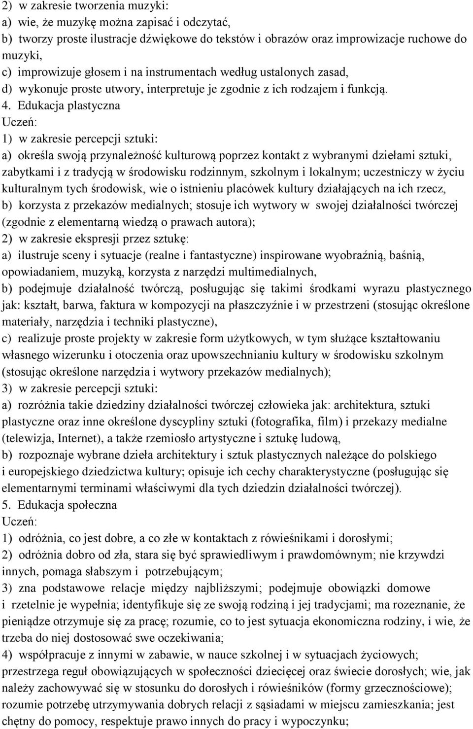 Edukacja plastyczna 1) w zakresie percepcji sztuki: a) określa swoją przynależność kulturową poprzez kontakt z wybranymi dziełami sztuki, zabytkami i z tradycją w środowisku rodzinnym, szkolnym i