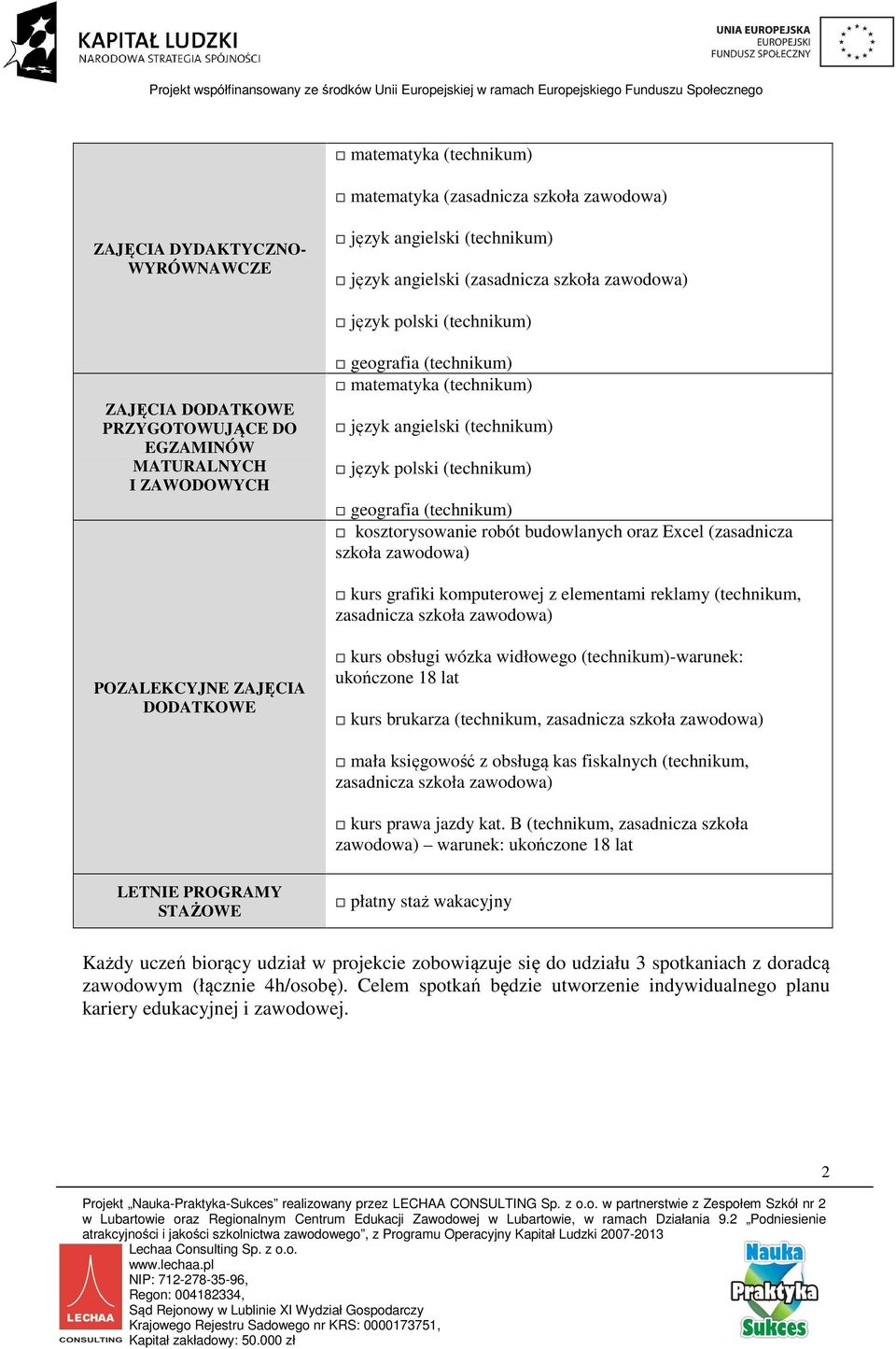 kosztorysowanie robót budowlanych oraz Excel (zasadnicza szkoła zawodowa) kurs grafiki komputerowej z elementami reklamy (technikum, zasadnicza szkoła zawodowa) POZALEKCYJNE ZAJĘCIA DODATKOWE kurs