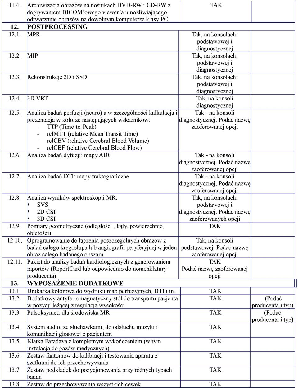 Analiza badań perfuzji (neuro) a w szczególności kalkulacja i prezentacja w kolorze następujących wskaźników: - TTP (Time-to-Peak) - relmtt (relative Mean Transit Time) - relcbv (relative Cerebral