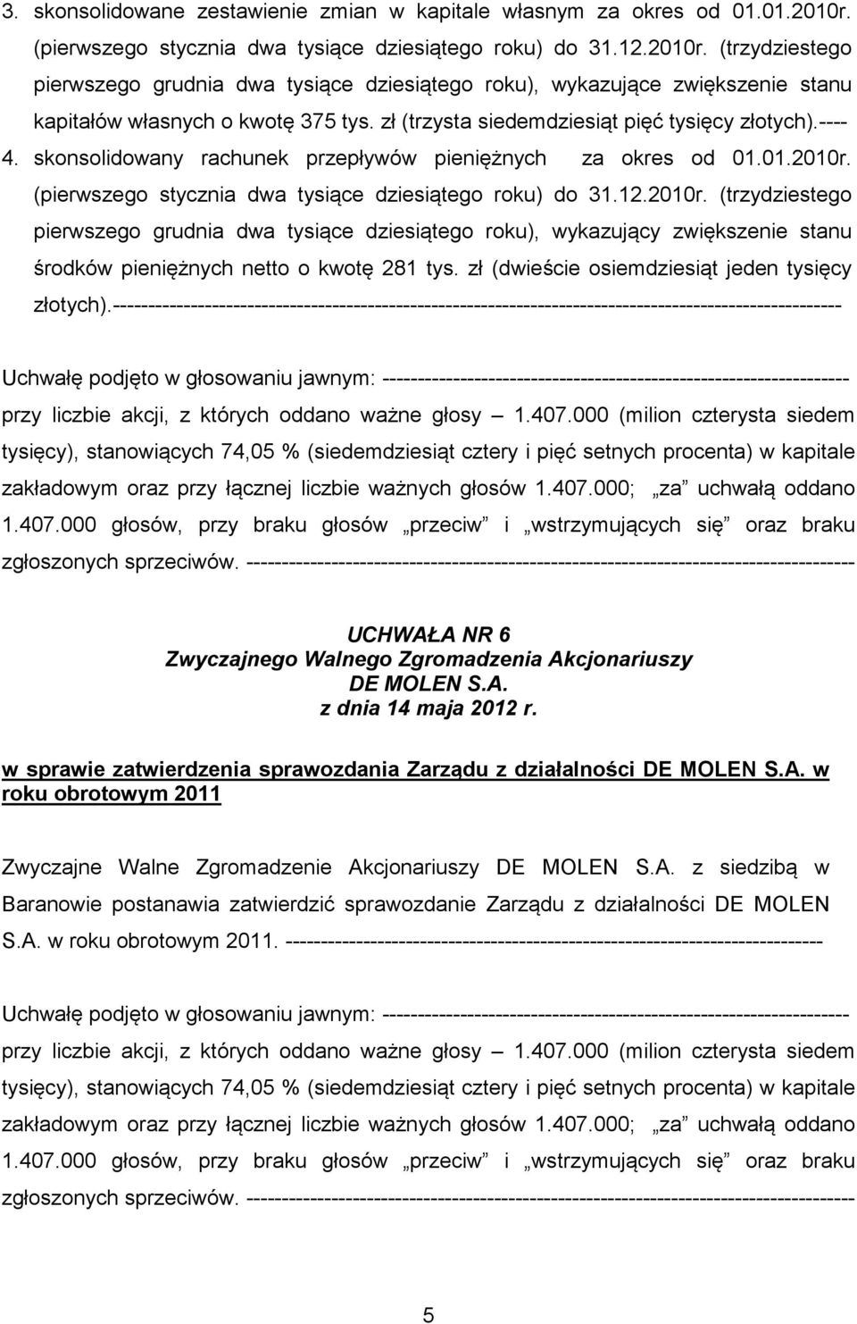 zł (trzysta siedemdziesiąt pięć tysięcy złotych).---- 4. skonsolidowany rachunek przepływów pieniężnych za okres od 01.01.2010r.