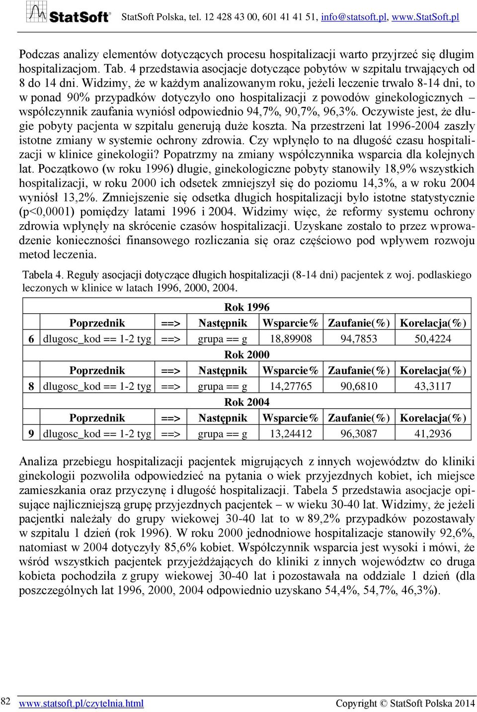 94,7%, 90,7%, 96,3%. Oczywiste jest, że długie pobyty pacjenta w szpitalu generują duże koszta. Na przestrzeni lat 1996-2004 zaszły istotne zmiany w systemie ochrony zdrowia.