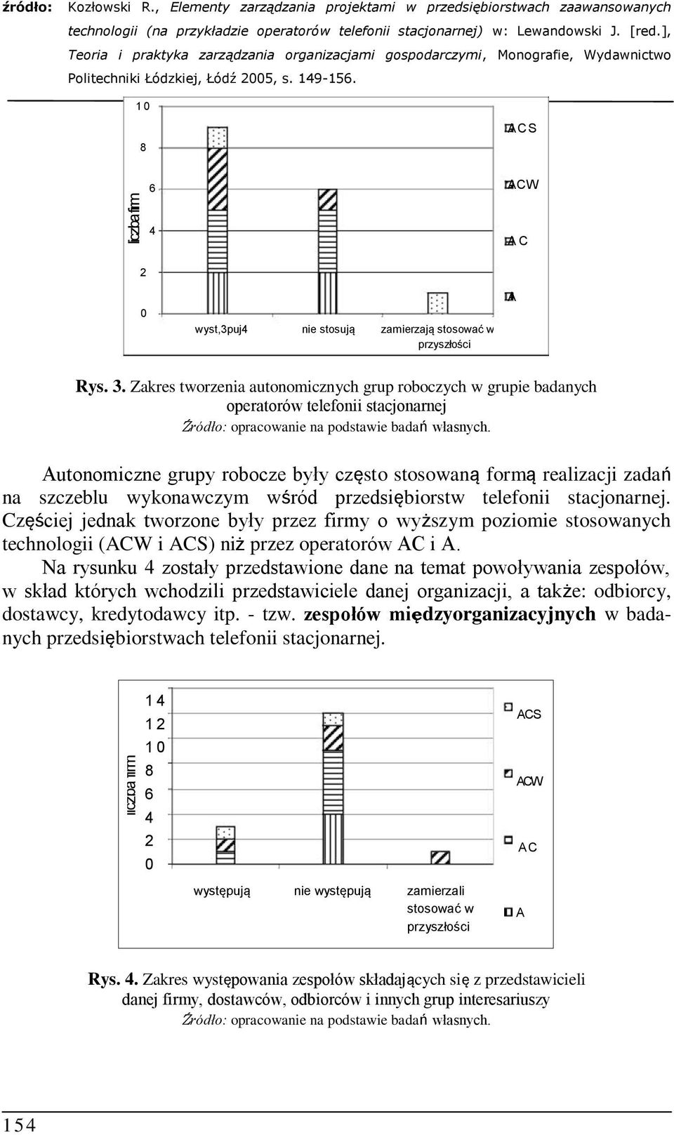 wśród przedsiębiorstw telefonii stacjonarnej. Częściej jednak tworzone były przez firmy o wyższym poziomie stosowanych technologii (ACW i ACS) niż przez operatorów AC i A.