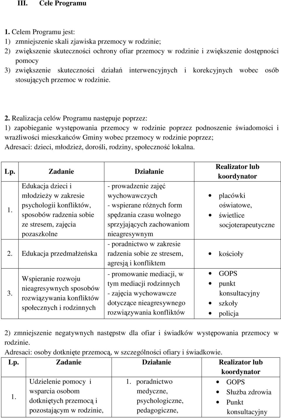 działań interwencyjnych i korekcyjnych wobec osób stosujących przemoc w rodzinie. 2.