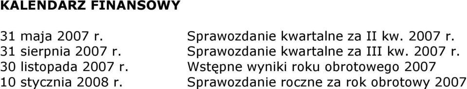 Sprawozdanie kwartalne za III kw. 2007 r. 30 listopada 2007 r.