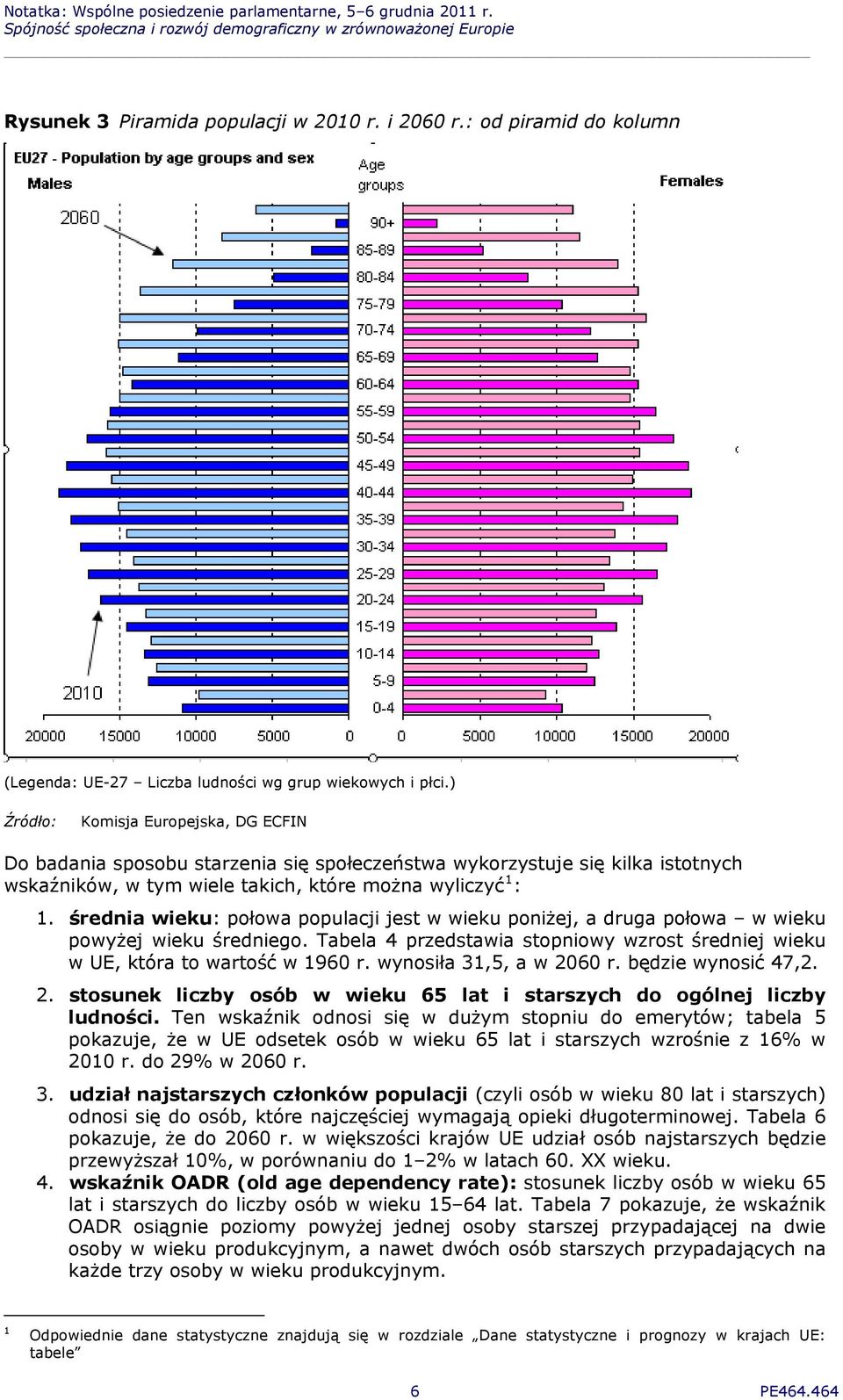 średnia wieku: połowa populacji jest w wieku poniżej, a druga połowa w wieku powyżej wieku średniego. Tabela 4 przedstawia stopniowy wzrost średniej wieku w UE, która to wartość w 1960 r.