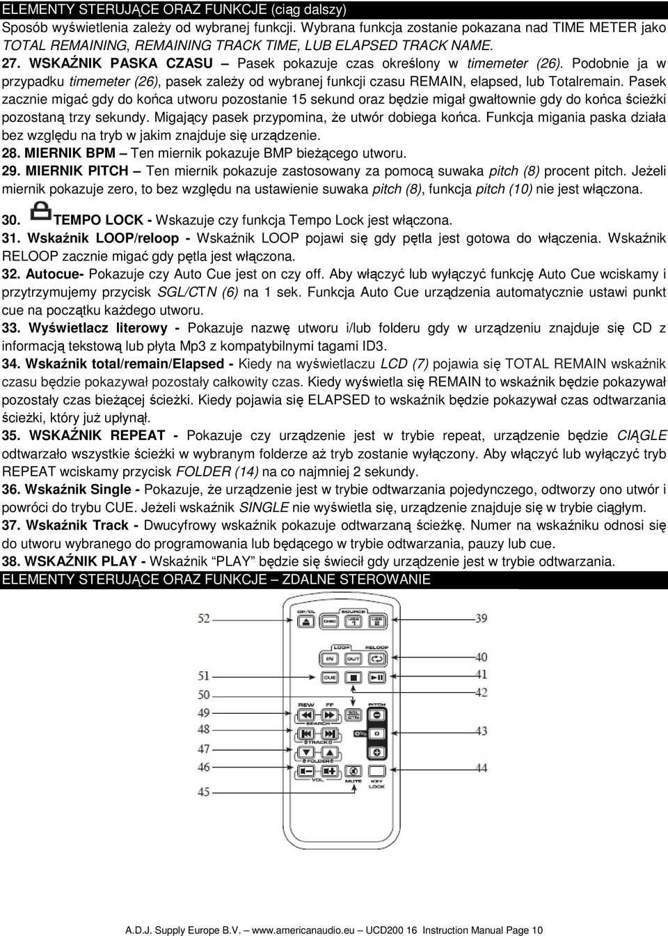 Podobnie ja w przypadku timemeter (26), pasek zaleŝy od wybranej funkcji czasu REMAIN, elapsed, lub Totalremain.