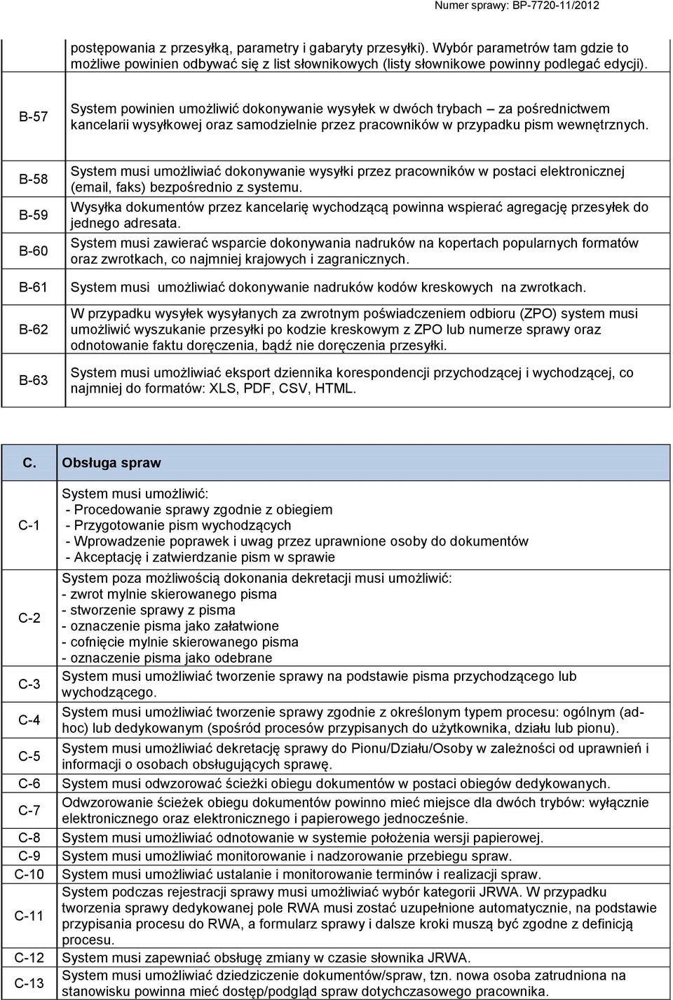 B-58 B-59 B-60 System musi umożliwiać dokonywanie wysyłki przez pracowników w postaci elektronicznej (email, faks) bezpośrednio z systemu.