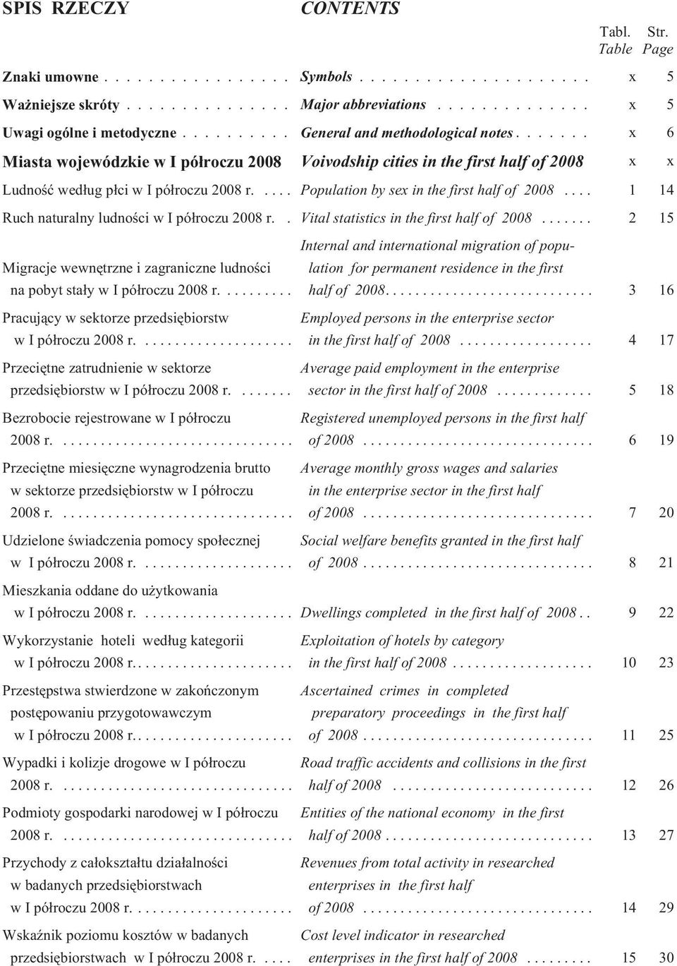 .. 1 14 Ruch naturalny ludnoœci w I pó³roczu 2008 r.. Vital statistics in the first half of 2008.