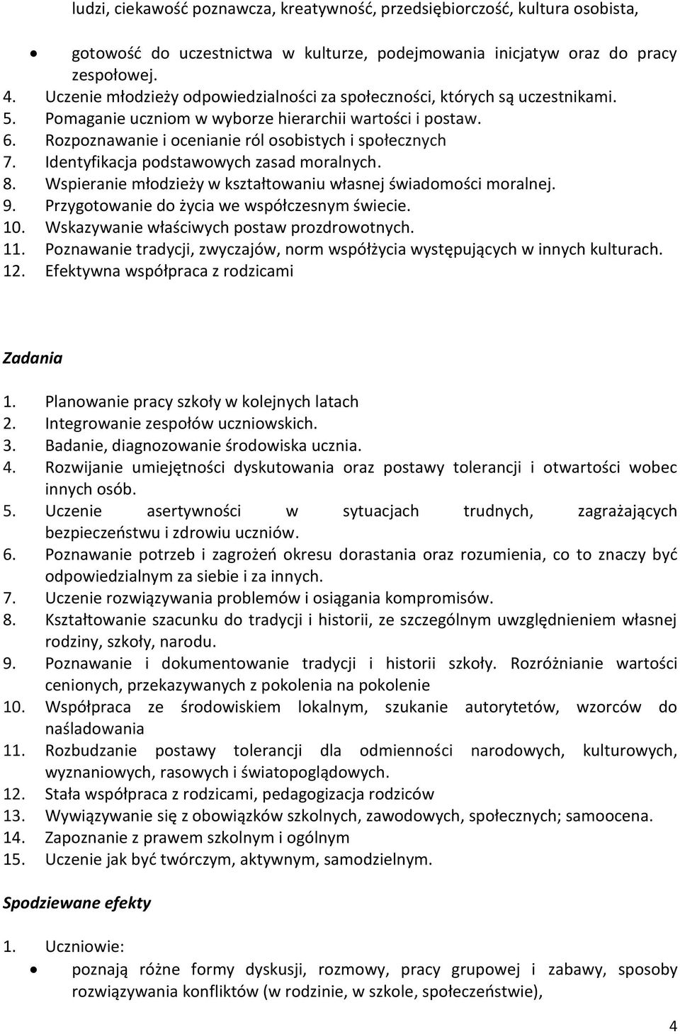 Identyfikacja podstawowych zasad moralnych. 8. Wspieranie młodzieży w kształtowaniu własnej świadomości moralnej. 9. Przygotowanie do życia we współczesnym świecie. 10.