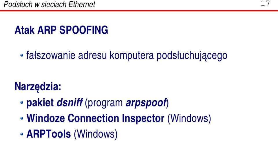 pakiet dsniff (program arpspoof) Windoze