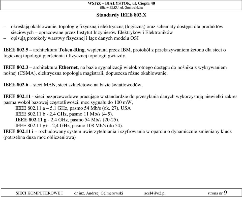 warstwy fizycznej i łącz danych modelu OSI IEEE 802.