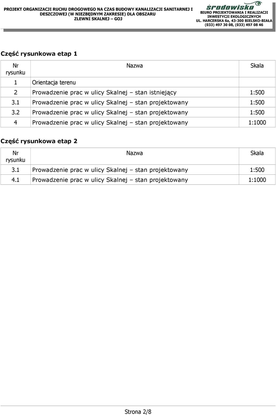 2 Prowadzenie prac w ulicy Skalnej stan projektowany 1:500 4 Prowadzenie prac w ulicy Skalnej stan projektowany 1:1000