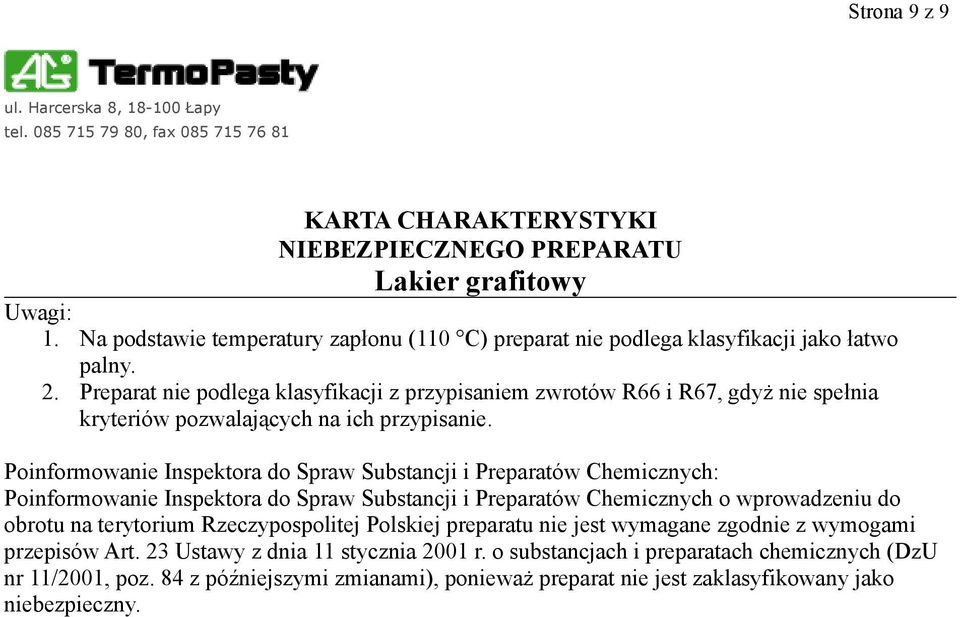 Poinformowanie Inspektora do Spraw Substancji i Preparatów Chemicznych: Poinformowanie Inspektora do Spraw Substancji i Preparatów Chemicznych o wprowadzeniu do obrotu na