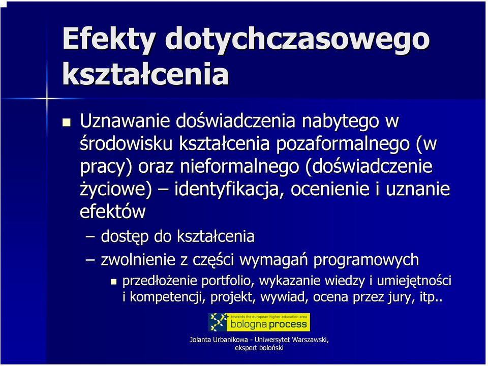 uznanie efektów dostęp p do kształcenia zwolnienie z częś ęści wymagań programowych przedłożenie