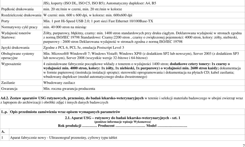 40 000 stron na miesiąc Żółty, purpurowy, błękitny, czarny: min. 1400 stron standardowych przy druku ciągłym.