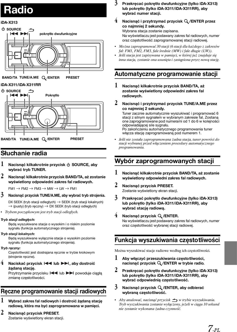 Można zaprogramować 30 stacji (6 stacji dla każdego z zakresów fal: FM1, FM2, FM3, fale średnie (MW) i fale długie (LW)).