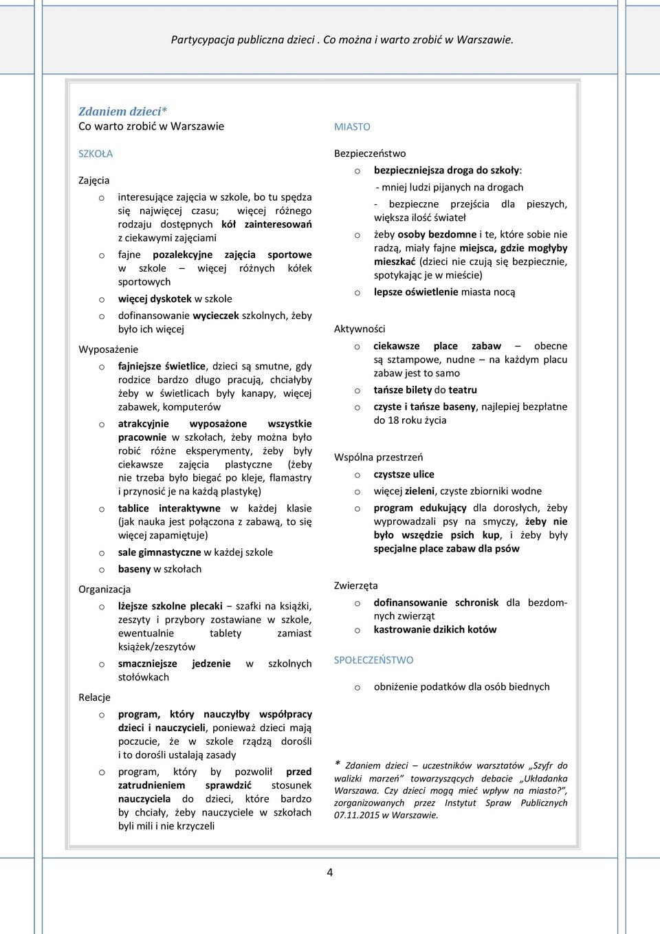 fajne pzalekcyjne zajęcia sprtwe w szkle więcej różnych kółek sprtwych więcej dysktek w szkle dfinanswanie wycieczek szklnych, żeby był ich więcej fajniejsze świetlice, dzieci są smutne, gdy rdzice