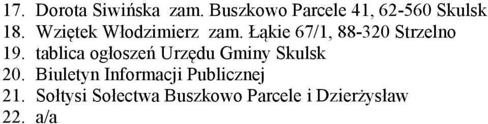 tablica ogłoszeń Urzędu Gminy Skulsk 20.