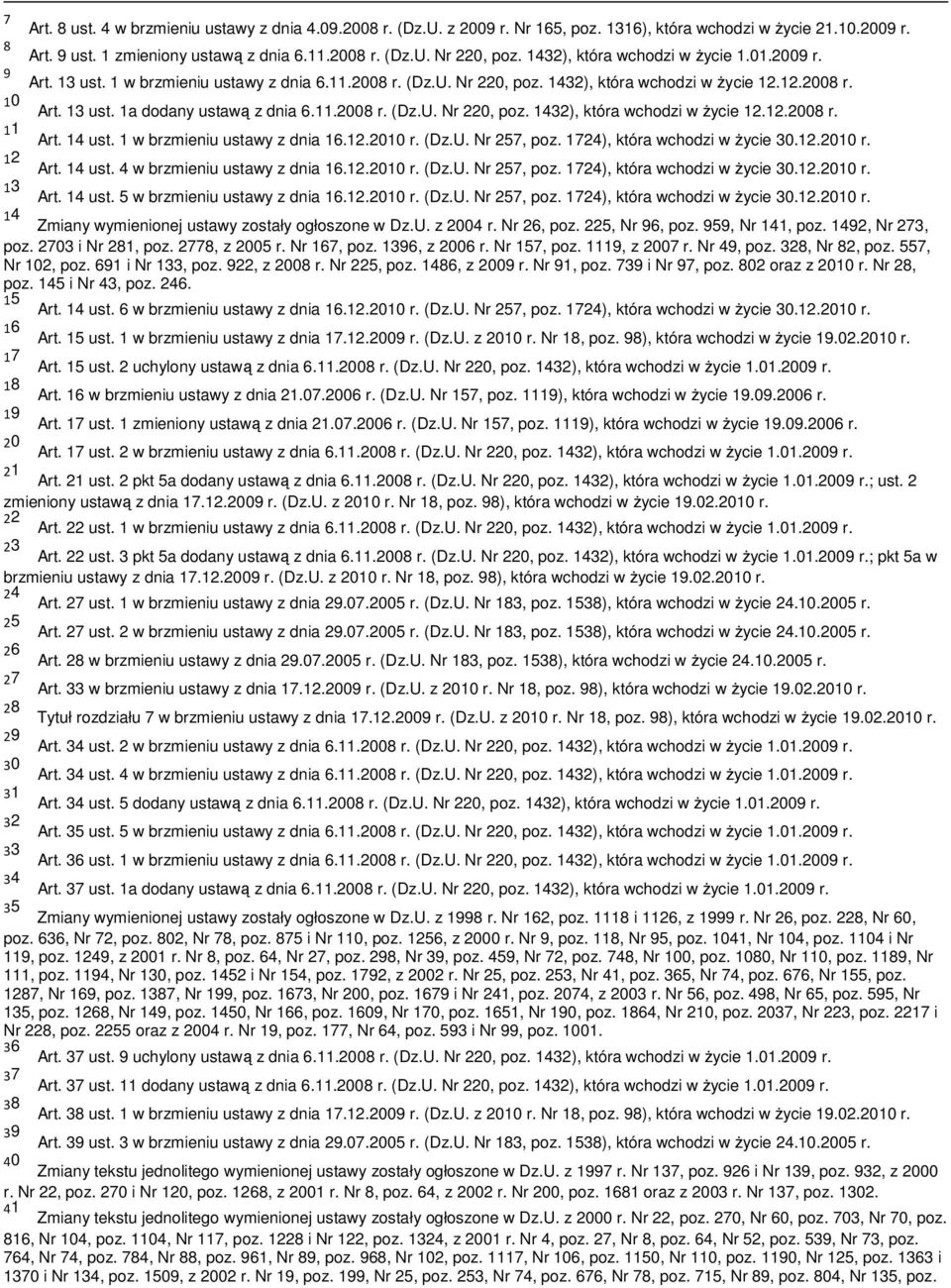 11.2008 r. (Dz.U. Nr 220, poz. 1432), która wchodzi w Ŝycie 12.12.2008 r. 11 Art. 14 ust. 1 w brzmieniu ustawy z dnia 16.12.2010 r. (Dz.U. Nr 257, poz. 1724), która wchodzi w Ŝycie 30.12.2010 r. 12 Art.