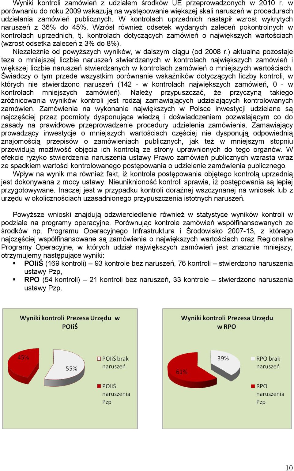 kontrolach dotyczących zamówień o największych wartościach (wzrost odsetka zaleceń z 3% do 8%). NiezaleŜnie od powyŝszych wyników, w dalszym ciągu (od 2008 r.