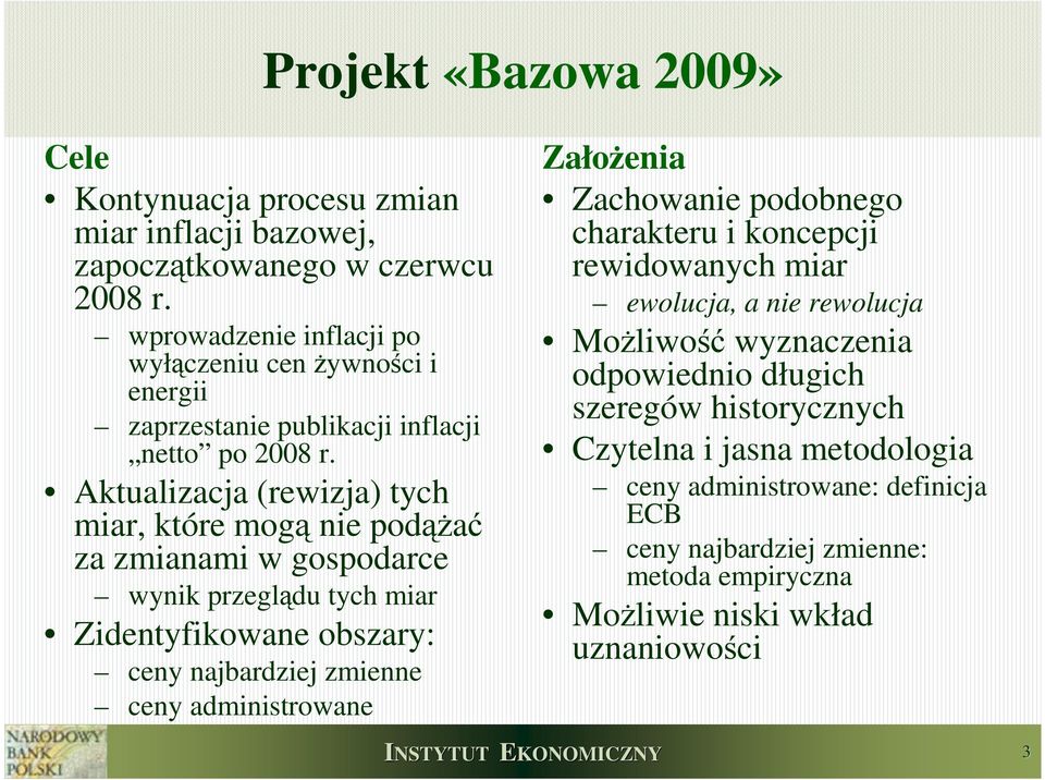 Aktualizacja (rewizja) tych miar, które mogą nie podąŝać za zmianami w gospodarce wynik przeglądu tych miar Zidentyfikowane obszary: ceny najbardziej zmienne ceny