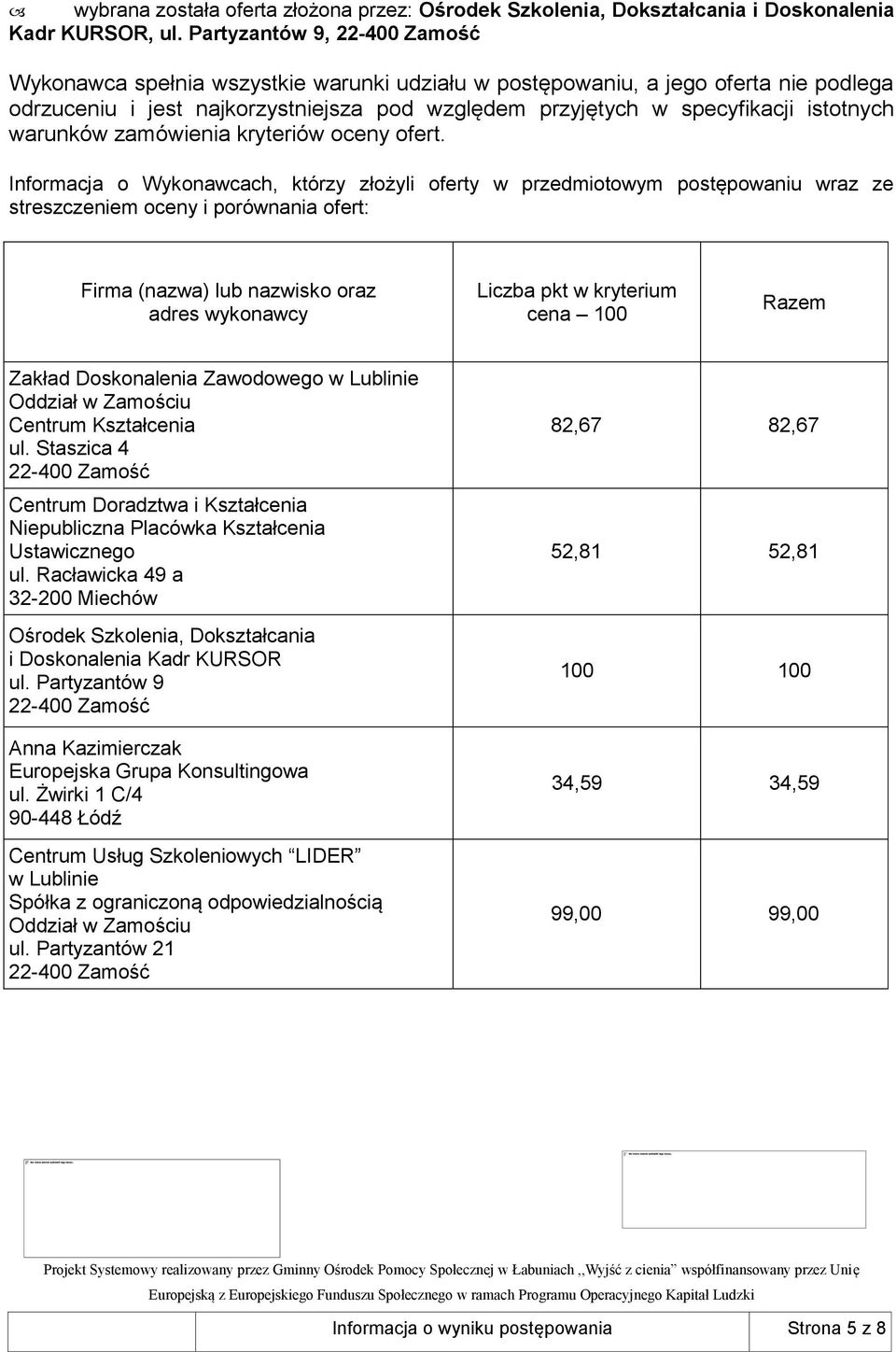 Racławicka 49 a 32-200 Miechów Centrum Usług Szkoleniowych LIDER w Lublinie Spółka z