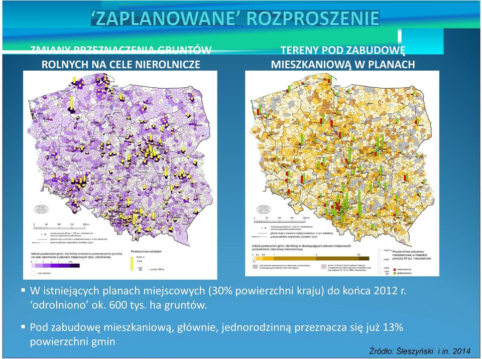 do końca 2012 r. odrolniono ok. 600 tys. ha gruntów.