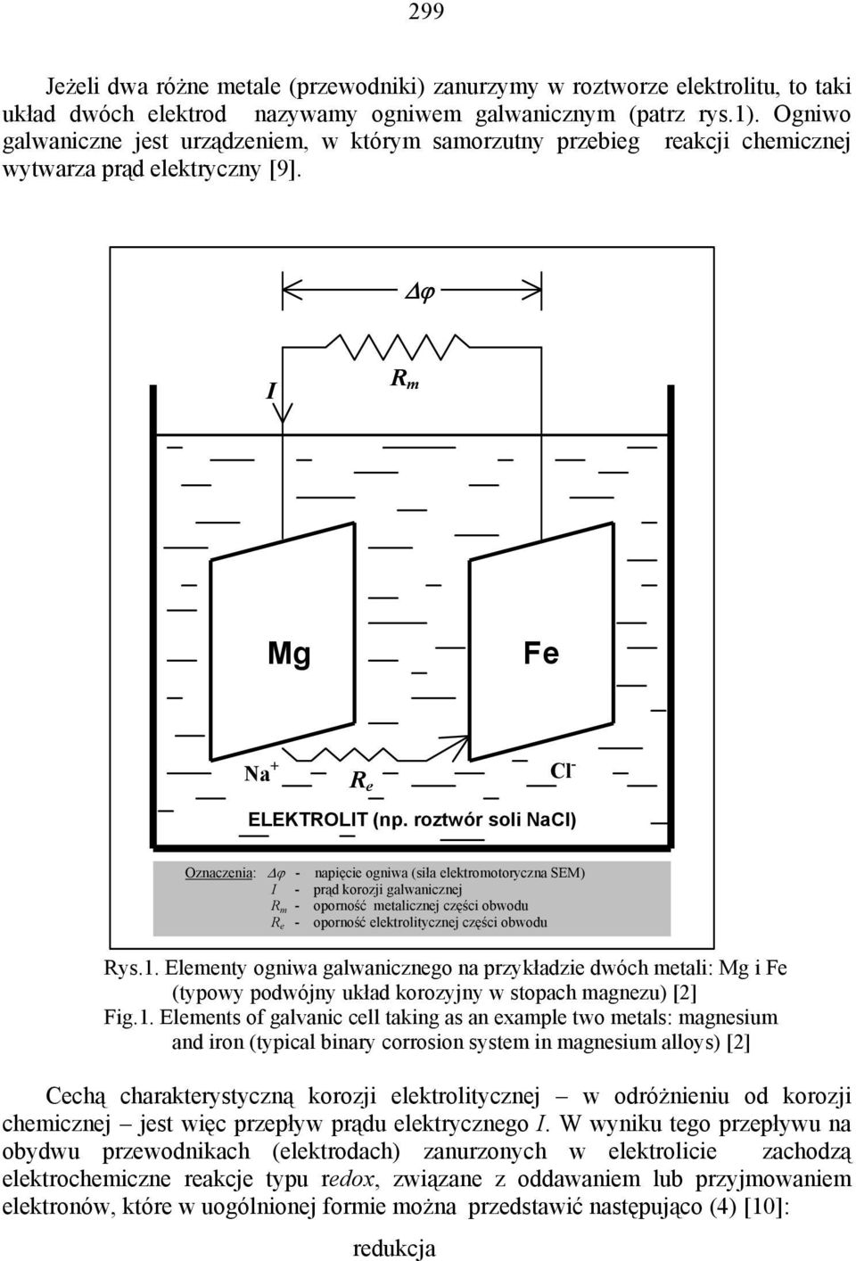 roztwór soli NaCl) Oznaczenia: ϕ - napięcie ogniwa (siła elektromotoryczna SEM) I - prąd korozji galwanicznej R m - oporność metalicznej części obwodu R e - oporność elektrolitycznej części obwodu