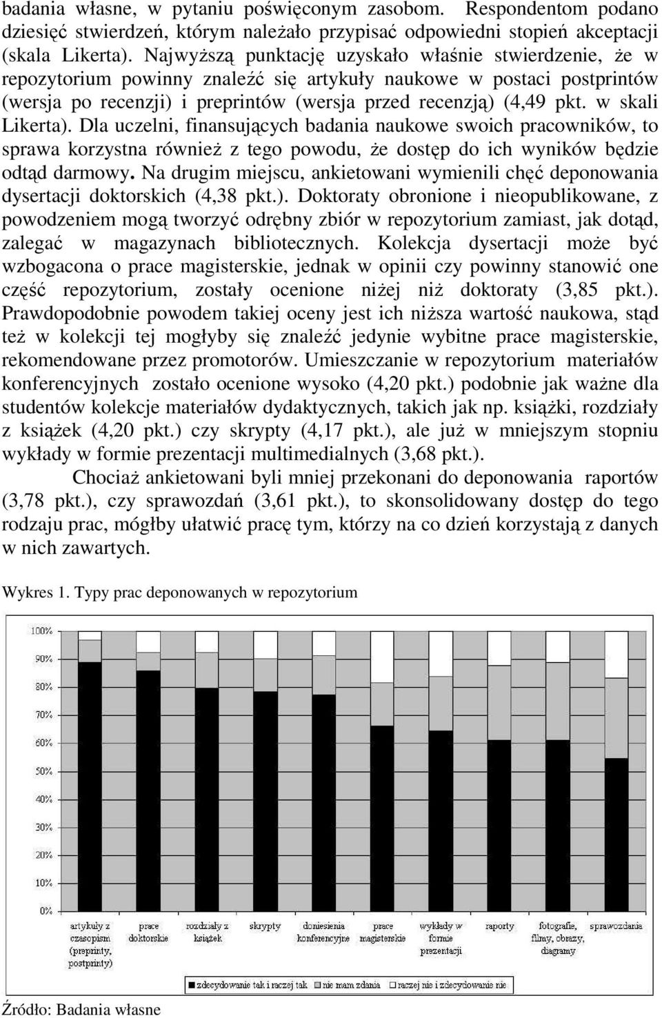 w skali Likerta). Dla uczelni, finansujących badania naukowe swoich pracowników, to sprawa korzystna równieŝ z tego powodu, Ŝe dostęp do ich wyników będzie odtąd darmowy.